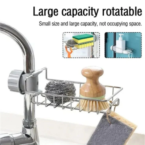 Rotatable Faucet Sink Caddy Organizer – Large Capacity Kitchen Sponge, Brush & Soap Holder Rack