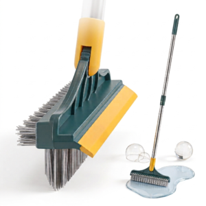 3 in 1 Floor Scrub Brush with Squeegee - 180° Rotating V-Shape Tile Cleaning Brush Cleaner for Bathroom, Kitchen & Patio